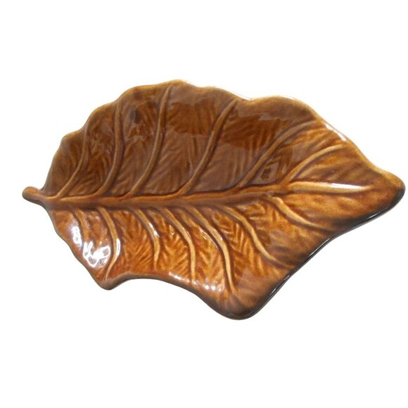 Vintage MCM Mid Century Lazy Susan Serving snack Set Calif Pottery chip dip Leaf - Picture 2 of 4
